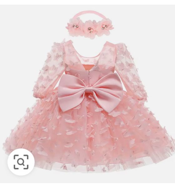 robe bébé fille rose pâle avec barrette – tenue élégante pour cérémonie et fête